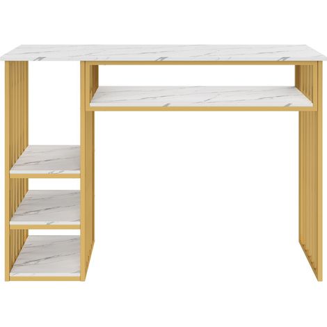 Table à manger 140 x 40 x 105 cm table de cuisine rangement plateau mdf effet marbre 3 compartiments cadre métal doré (1/5)