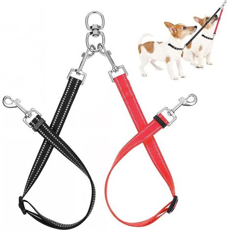 Lot de 2 laisses doubles pour chien, coupleur anti-nœuds pour laisses doubles, laisse double réglable, convient aux petits chiens, aux chiots et à l'entraînement à la course. (1/5)