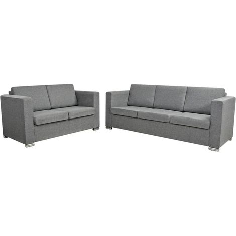 Divano due pezzi in tessuto grigio chiaro 020019673