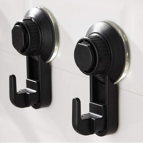 Crochet Ventouse - Plastique Abs Et Alliage D Aluminium - Pour Salle De Bain Et Cuisine - Lot De 2 Noirs (1/5)