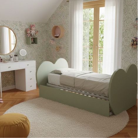 Letto singolo a cuore con secondo letto estraibile - Ideale per camerette - Salvia