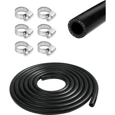 Tuyau de Carburant de Voiture, Durite Essence, Ø 10 mm, Noir, Caoutchouc Nitrile, 1 m, 6 Colliers de Serrage, Convient aux Voitures, Tracteurs, Véhicules Tout Terrain (1/5)
