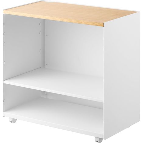 Chariot de Rangement Semi-fermé avec étagère en Bois Blanc Acier/Bois/Nylon Minimaliste 35,3 x 60,3 x 59 cm (1/5)