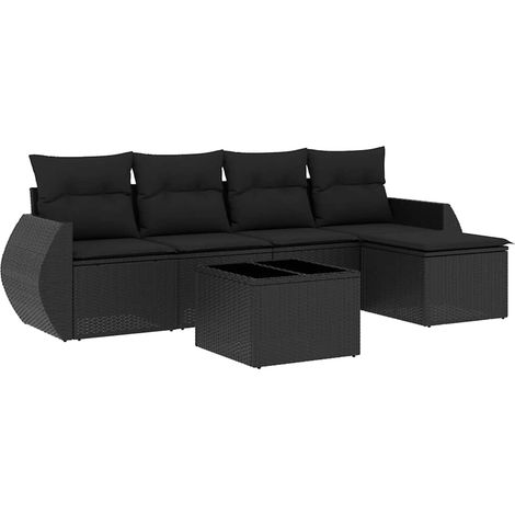 Maison Exclusive - Set Divano da Giardino 6 pz con Cuscini Nero in Polyrattan (1/5)