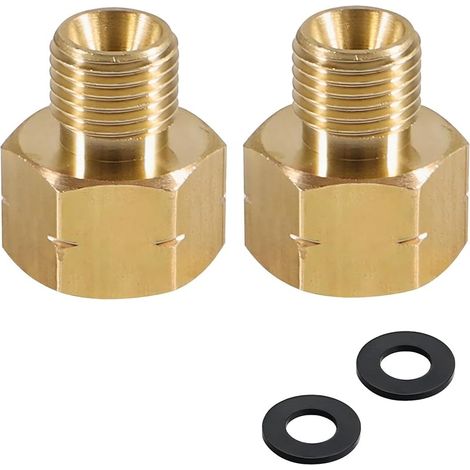 Lot de 2 adaptateurs de gaz GPL en laiton IG 3/8" x AG 1/4" gauche - Raccords de tuyau de gaz IG 3/8" x AG 1/4" gauche - Réducteur en laiton - Filetage intérieur 3/8" x filetage extérieur 1/4" gauche