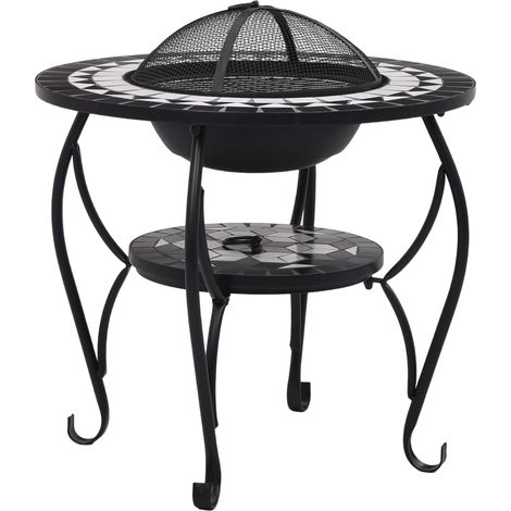 vidaXL Mosaic Fire Pit Table Black and White 68 cm Ceramic