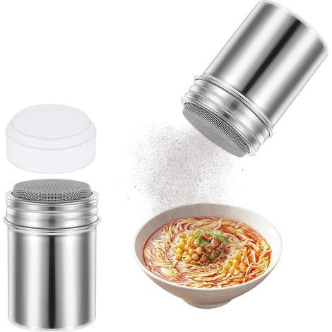 Puderzuckerstreuer, 2-teiliger Edelstahl-304-Streuer mit Deckel, Schokoladenpulverstreuer für Cappuccino, Puderzucker und Gewürze (1/5)