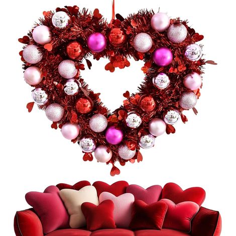 Couronne Cœur Décor Étincelant en Forme de Cœur 31x36 cm en Forme de Cœur pour Porte Saint-Valentin pour Mariage Anniversaire Fêtes Noël Escalier Décoration Murale Salon (1/5)