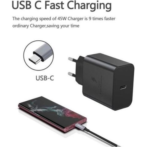 Chargeur rapide 45 W pour Samsung USB-C + câble USB-C de 2 m, noir (1/4)