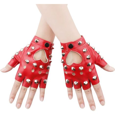 1 Paire Gants Sans Doigts en Cuir, Élégants Gants Punk Rivets Gants Sans Doigts Femme Cuir pour Halloween Femmes Filles Cosplay Performance