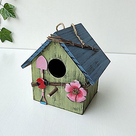 Bird Feeder - Pine Wood - Rainproof Hanging Design - For Courtyard Balcony Villa - 15 x 13.5 x 20.5 cm - 1 Piece (1/3)