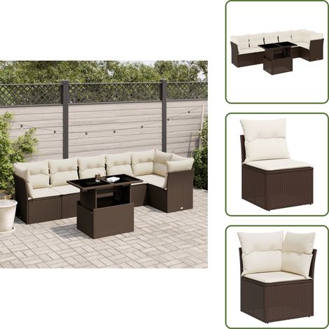 The Living Store 7-tlg. Garten-Sofagarnitur mit Kissen Braun Poly Rattan - Gartensorte - Gartenmöbelset - PE-Rattan Möbel - Outdoor Sofa - Lounge Set