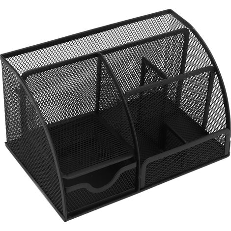 Organisateur de bureau métallique multifonction pour stylos et fournitures, design épuré et résistant, parfait pour le rangement au bureau, à la maison ou à l'école. (1/5)