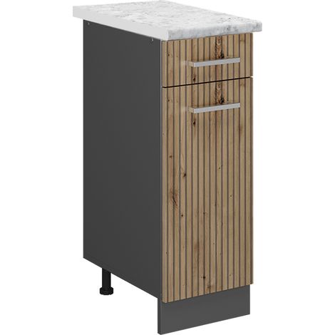 Mueble bajo de cocina R-Line, Roble artesanal, 30 cm ET Mármol, Vicco