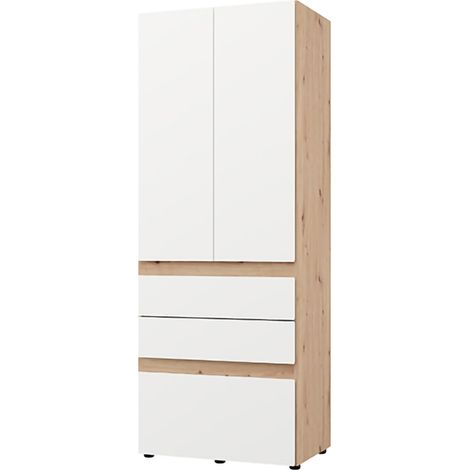 Guardaroba 2 Ante Venas, Armadio Camera da Letto Appendiabiti, 3 Cassetti, un Ripiano, 79x208h cm Bianco Opaco
