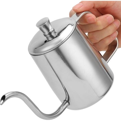 Bouilloire à Café en Acier Inoxydable, Bec Long et Fin, avec Couvercle, 350ML, Argenté, Pour Préparation Manuelle à la Maison (1/5)