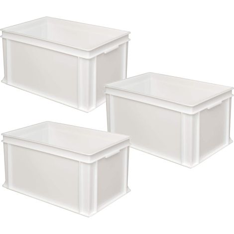 BRB 3 récipients Euro avec 2 poignées, 600 x 400 x 320 mm, 63 l, blanc