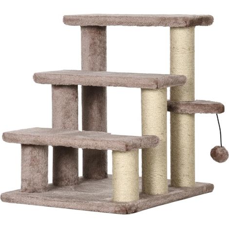 Arbre à chat avec escalier pour animaux, 3 marches, balle de jeu, jusqu'à 5 kg, 45 x 40 x 48 cm, marron Ce produit est f (1/5)
