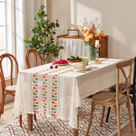 Nappe de Table Noël Rouge Dentelle Polyester Herbe tricolore de Noël 140 × 305 cm, 30 × 20 × 5 cm, 512 g – Livraison gratuite (1/5)
