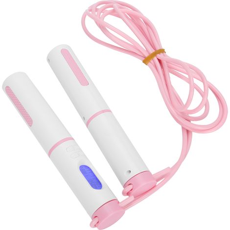 Corde à sauter d'exercice avec comptage intelligent et chronométrage, sans fil, équipement de fitness (poignées roses et blanches, câble en acier, 2 balles) (1/5)