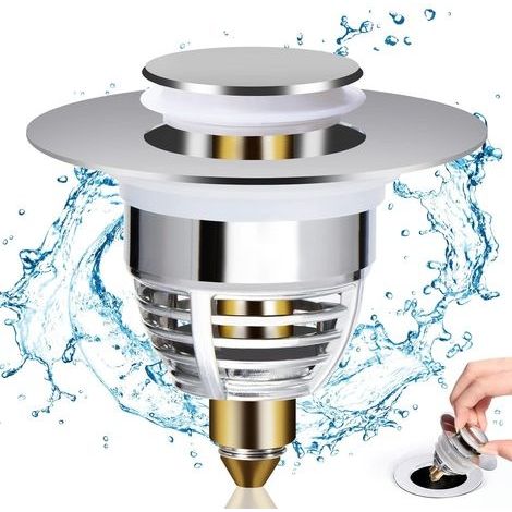 Bonde Lavabo Universel, Bouchon de Lavabo Pop-Up avec 2 Joints pour Baignoire, Cuisine, lavabo (Orifice de vidange 34-42mm) (1/5)