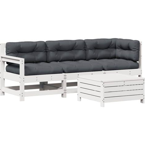 Maison Exclusive - Set Salotto Giardino 4pz con Cuscini Bianco Legno Massello Pino (1/5)