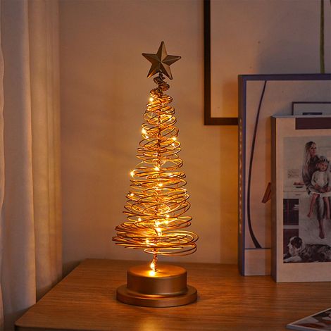 Arbre De Noël Lumineux - Lampe De Bureau À Led 30 - Alimenté Par Piles - En Fer - Or - Pour Chambre À Coucher Escalier Décoration Festive - 1 Pièce (1/5)