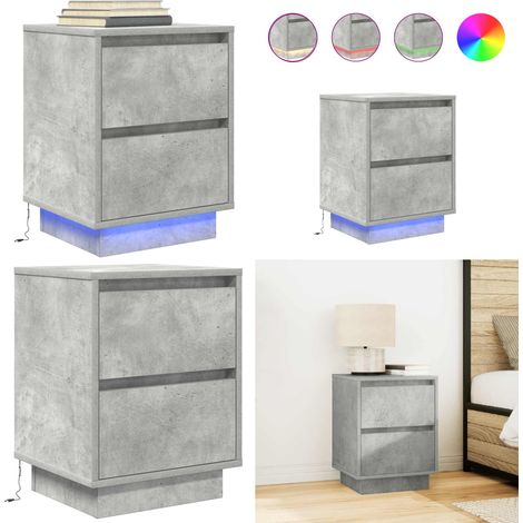 vidaXL Nachttisch mit LED-Leuchten Betongrau 38x34x50 cm (1/5)
