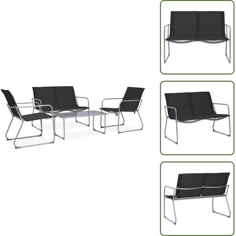 4-tlg. Garten-Lounge-Set Stoff und Stahl Schwarz - Gartenmöbel Set - Loungesessel - Esstisch - Outdoor Möbel - Balkonmöbel (1/5)