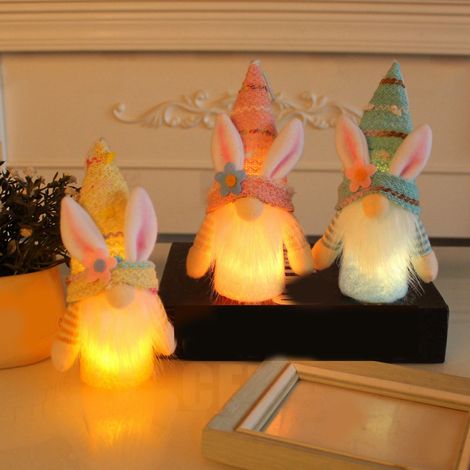 Gnome - Lapin De Pâques Lumineux - Décoration Suspendue Pour Arbre De Fêtes Cheminée Intérieur Extérieur - 3 Pièces - 17 X 8 Cm (1/5)