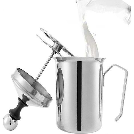 Doppelwandiger Handmilchaufschäumer aus Edelstahl mit Kaffeeschaumpumpe (800 ml)-400ML