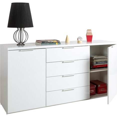 Cassettiera multiuso "Mundi" con 4 cassetti e 2 ante Bianco Laccato h 82 cm (1/4)