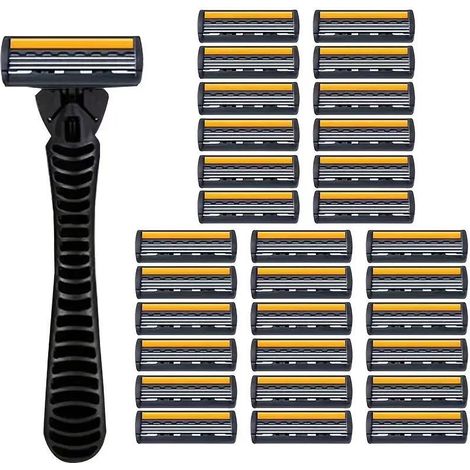 Tête De Rasoir De Rechange, ，rasoir universelles à 3 lames ，Rasoir orange à 3 lames : 30cartouches + 1 manche (1/4)