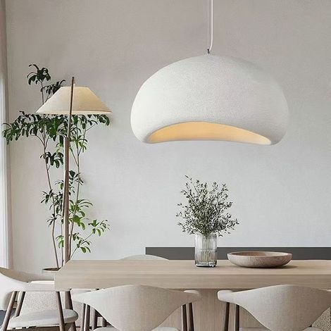 Wabi-Sabi-Hängeleuchte im japanischen Stil – Minimalistischer cremefarbener Lampenschirm für Wohn- oder Esszimmer – Designerleuchte für hohe Decken