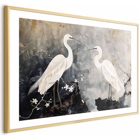 Poster – Reiher und Kirschblüte – eine Illustration von Vögeln im orientalischen Stil (1/4)