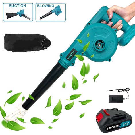 Soffiatori e aspiratori elettrici, soffiatore ad aria senza fili 2 in 1, per aspiratore elettrico per foglie di polvere di neve + batteria da 1x 3,0 A + caricabatterie, compatibile con batteria Makita