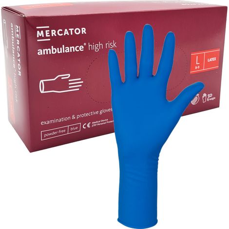 Gants en latex bleus Mercator Ambulance Haute Risque, lot de 50 (1/5)