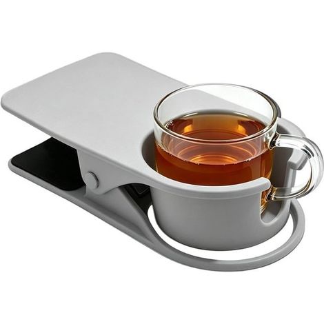 Porte-gobelet à clip – Porte-gobelet de bureau amovible – Porte-gobelet latéral – Convient aux boissons, sodas, thés et cafés – Système de fixation à clip – Idéal pour la maison et le bureau – gris (1/5)