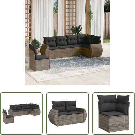 vidaXL Canapé en résine - Salon de jardin 6 pcs avec coussins gris résine tressée (1/5)