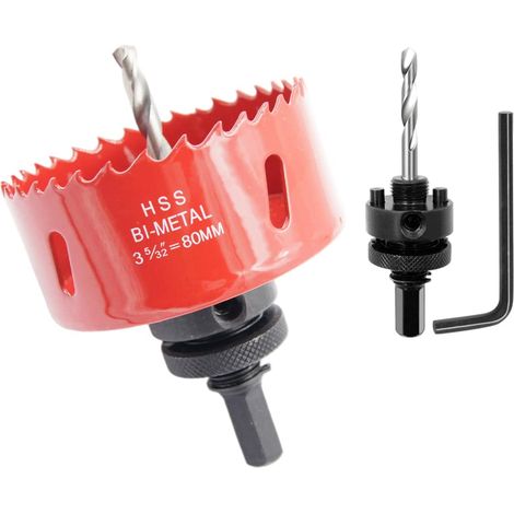 Scie cloche 80mm, mèche cloche à arbre pour usage intensif, foret 4341, outil de perçage pour percer des trous dans différents types de bois, aluminium, PVC, etc. (1/5)