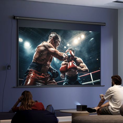HOMCOM Écran de Projection Motorisé 120 Pouces - 16:9 4K HD, Fixation Murale/Plafond, Télécommande Inclus, 297x8x183cm