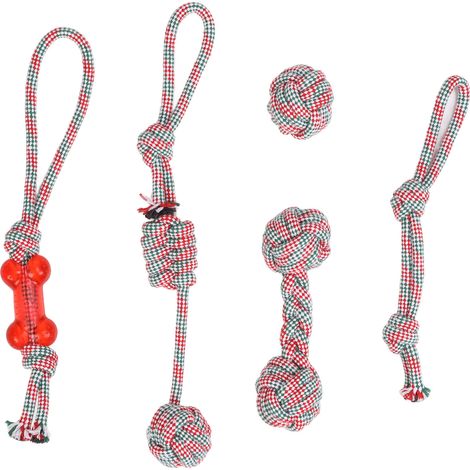 Lot de 5 Jouets Corde Coton pour Chien, Naturel et Lavable, Nettoyage Dentaire, Coloré et Durable, Interaction Amusante (1/4)