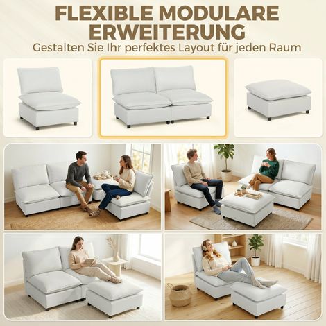 Canapé 2 places 146 cm, similicuir modulaire, assise large et profonde, coussins épais, montage facile, gris (1/5)