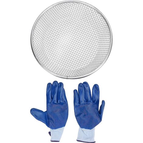 Tamis de jardin en acier inoxydable pour sable, terre et compost, capacité de charge de 50 kg, avec gants antidérapants, trou de 6 mm. (1/4)