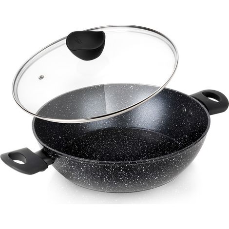 Padella profonda in granito con coperchio in vetro BLACK LINE 28 cm, 3,5 l