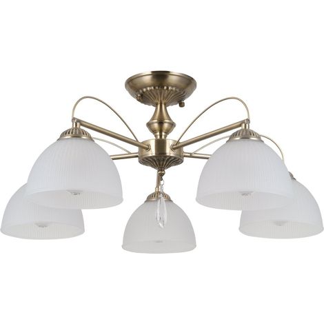 Plafoniera vintage MORETI ottone 5xE27 opale Italux (1/2)