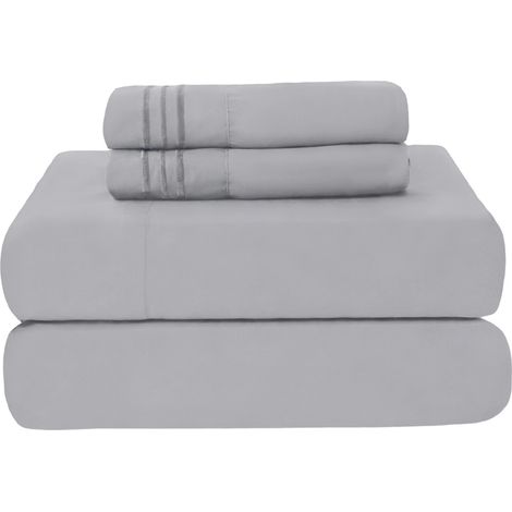 Parure de lit Clara Clark Split King pour lit ajustable, poches profondes, 5 pièces, en microfibre ultra douce de luxe, gris argenté (1/5)