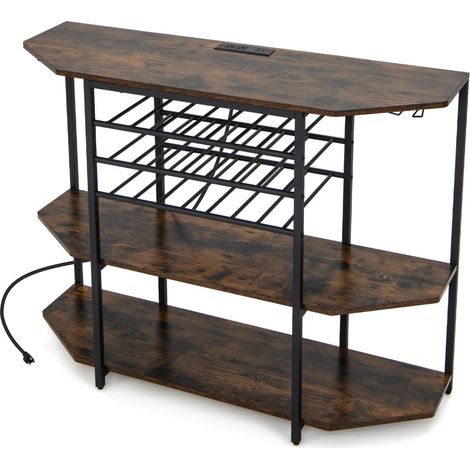 Portabottiglie a 3 ripiani 120 x 40 x 92 cm con stazione di ricarica integrata stile industriale legno marrone 200011045