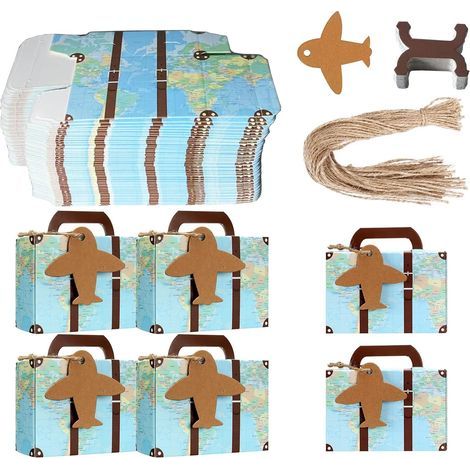 Boîtes cadeaux 50 pièces, petites boîtes en papier kraft, idéales pour les mariages, les bijoux, les cadeaux d'invités, les bonbons, le chocolat, les dragées, les boîtes à dragées avec étiquettes (Ble (1/4)