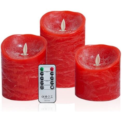 Rouge Bougies à LED Flamme vacillante Bougie en cire véritable à pile électrique avec flamme mobile réaliste avec 2 télécommandes et une minuterie Cadeau de décoration (1/2)